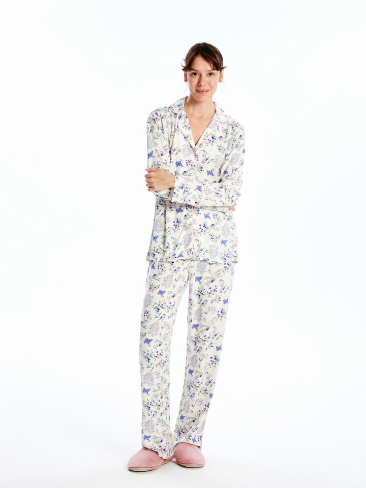 LCW DREAM

Ecru Printed Shirt Collar Floral Women's Pajama Set