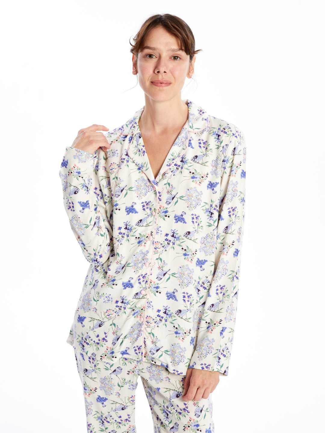 LCW DREAM

Ecru Printed Shirt Collar Floral Women's Pajama Set