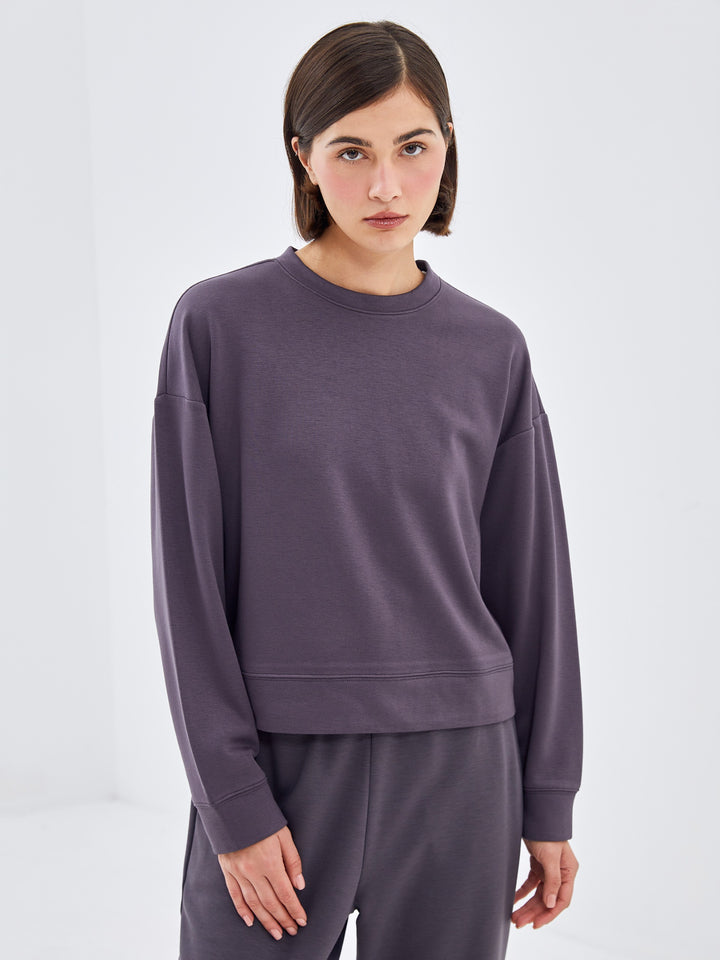 Lcw Vision Anthracite Crew Neck Oversize Women'S Sweatshirt