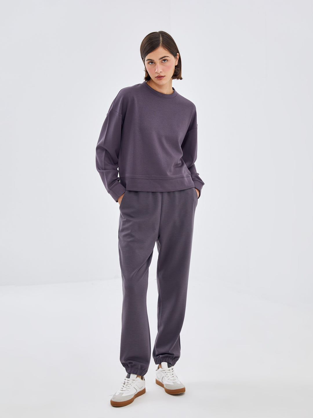 Lcw Vision Anthracite Crew Neck Oversize Women'S Sweatshirt