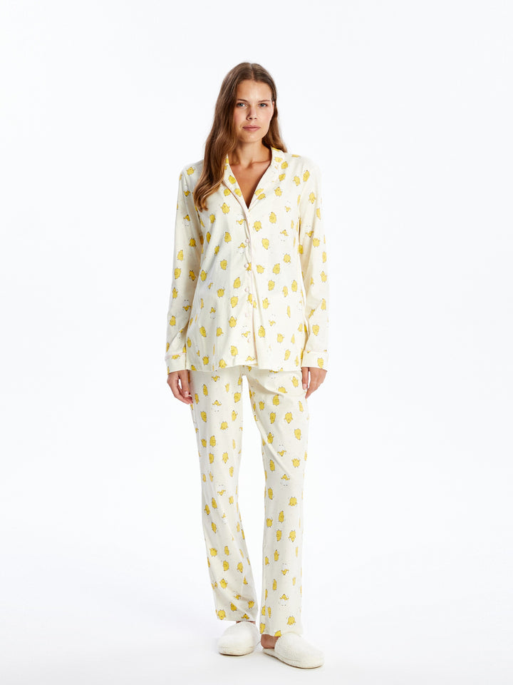 Lcw Dream Ecru Shirt Collar Patterned Maternity Pajama Set