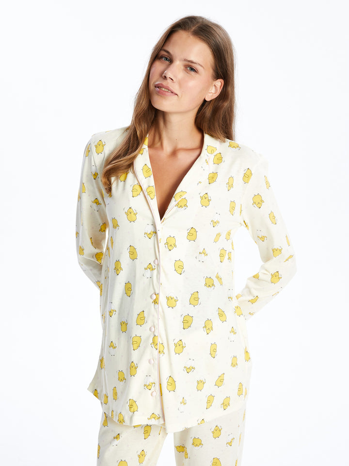 Lcw Dream Ecru Shirt Collar Patterned Maternity Pajama Set