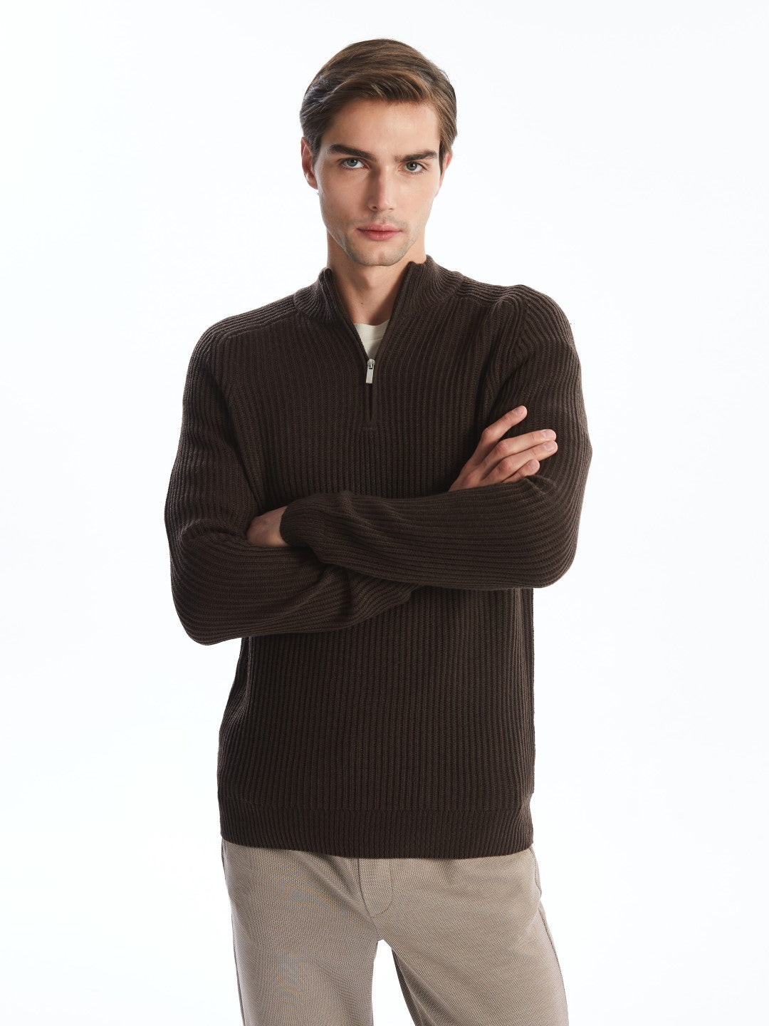 LCW Vision

Beige Stand Collar Long Sleeve Men's Knitwear Sweater