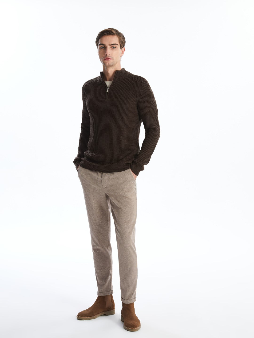 LCW Vision

Beige Stand Collar Long Sleeve Men's Knitwear Sweater