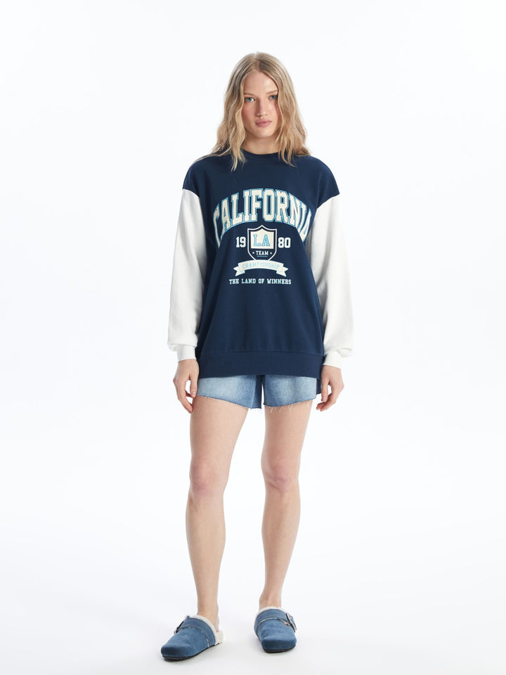 XSIDE

Navy Blue Crew Neck Printed Long Sleeve Oversize Women's Sweatshirt