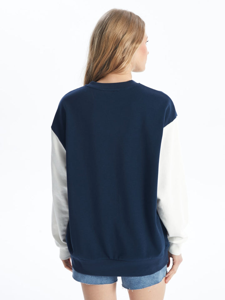 XSIDE

Navy Blue Crew Neck Printed Long Sleeve Oversize Women's Sweatshirt