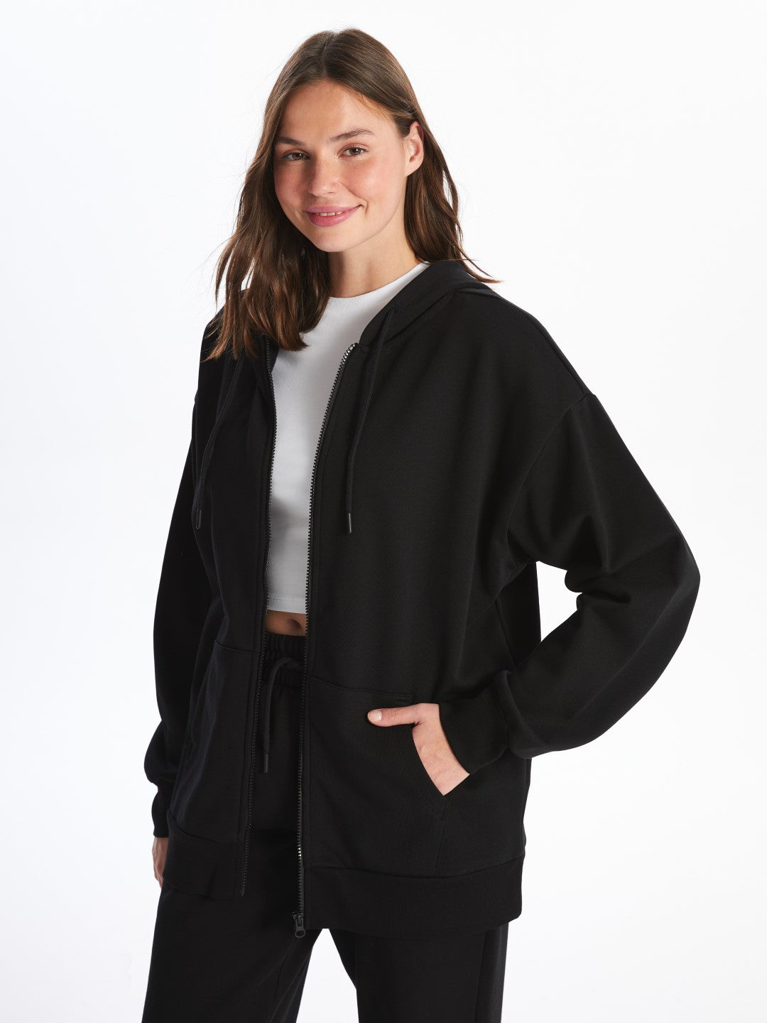 XSIDE

New Black Hooded Oversize Women's Zipper Sweatshirt