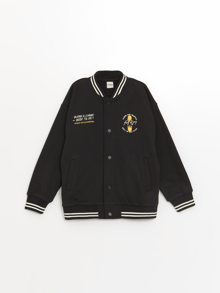 Lcw Kids Black Printed Boys Thick College Jacket