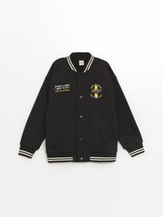 Lcw Kids Black Printed Boys Thick College Jacket