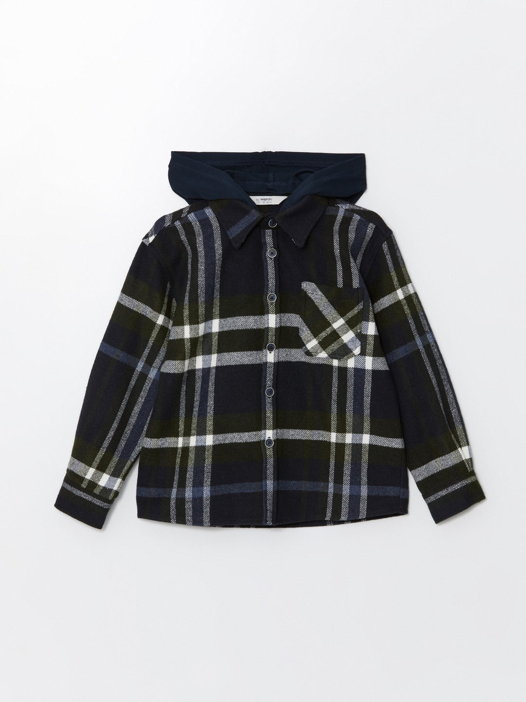 Lcw Kids Navy Blue Hooded Plaid Boy Shirt Jacket