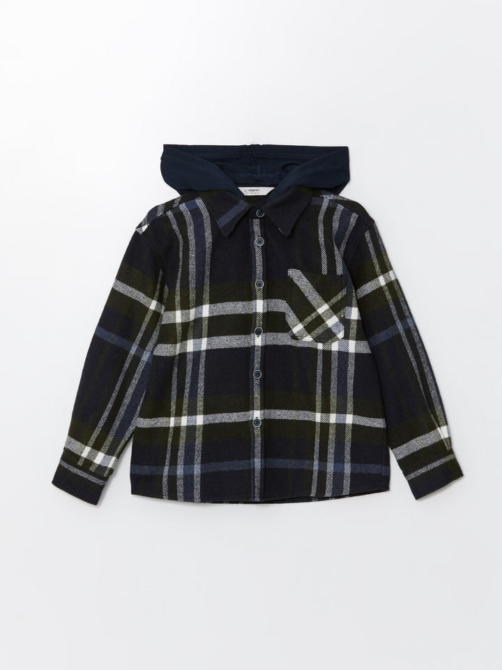 Lcw Kids Navy Blue Hooded Plaid Boy Shirt Jacket