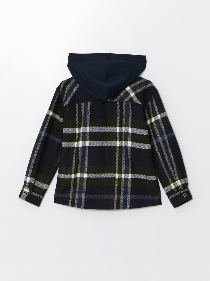 Lcw Kids Navy Blue Hooded Plaid Boy Shirt Jacket