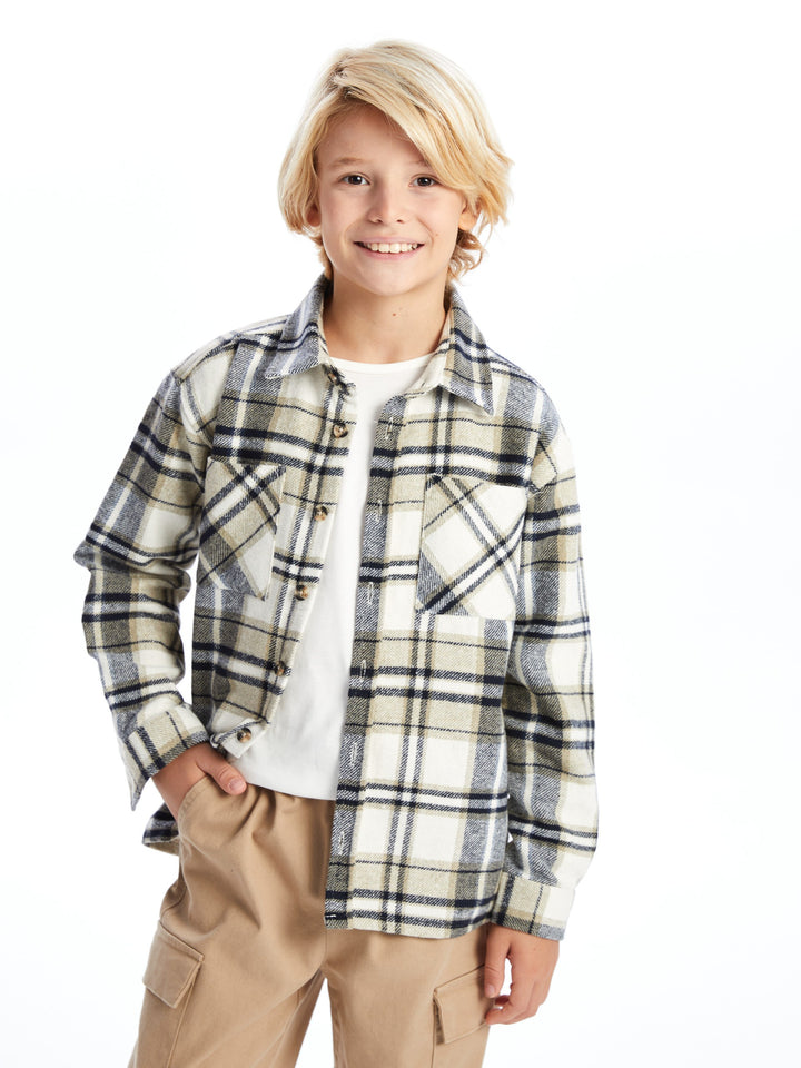 Lcw Kids Navy Blue Casual Plaid Boy Shirt Jacket