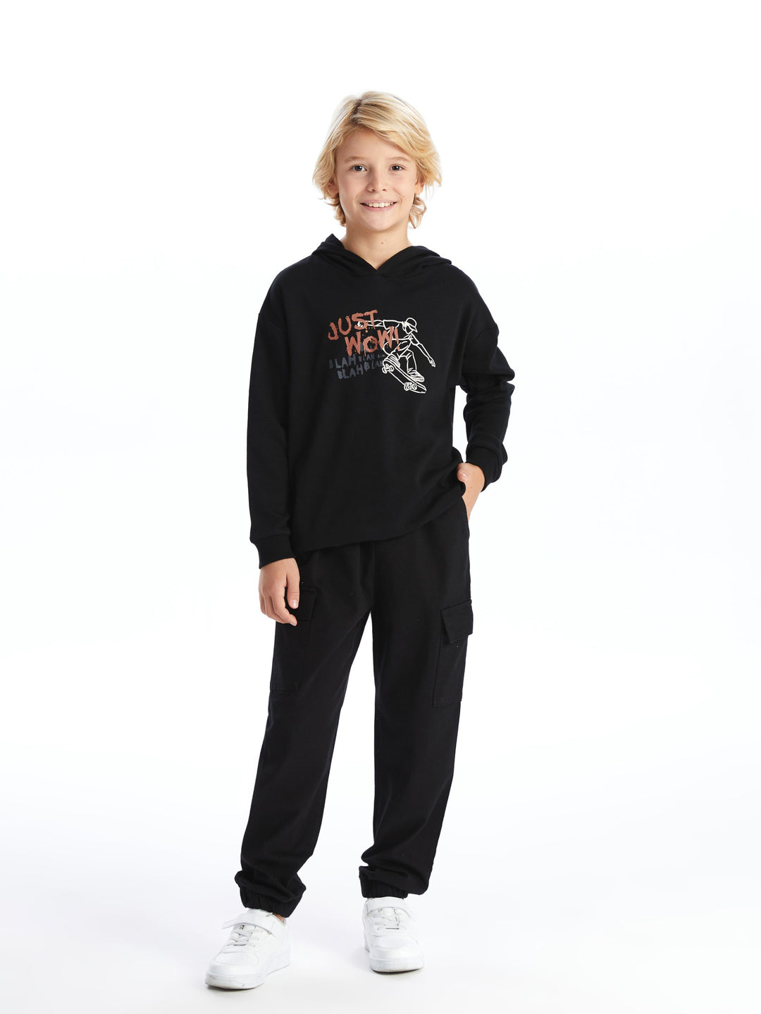 Lcw Kids Black Oversize Hooded Boy T-Shirt