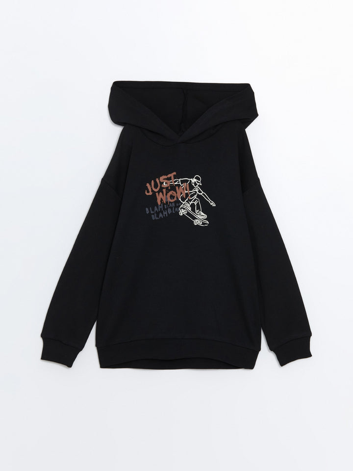 Lcw Kids Black Oversize Hooded Boy T-Shirt