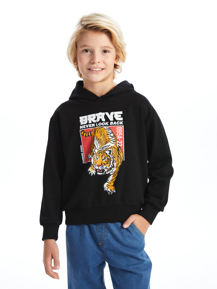 Lcw Kids Black Hooded Boy Sweatshirt