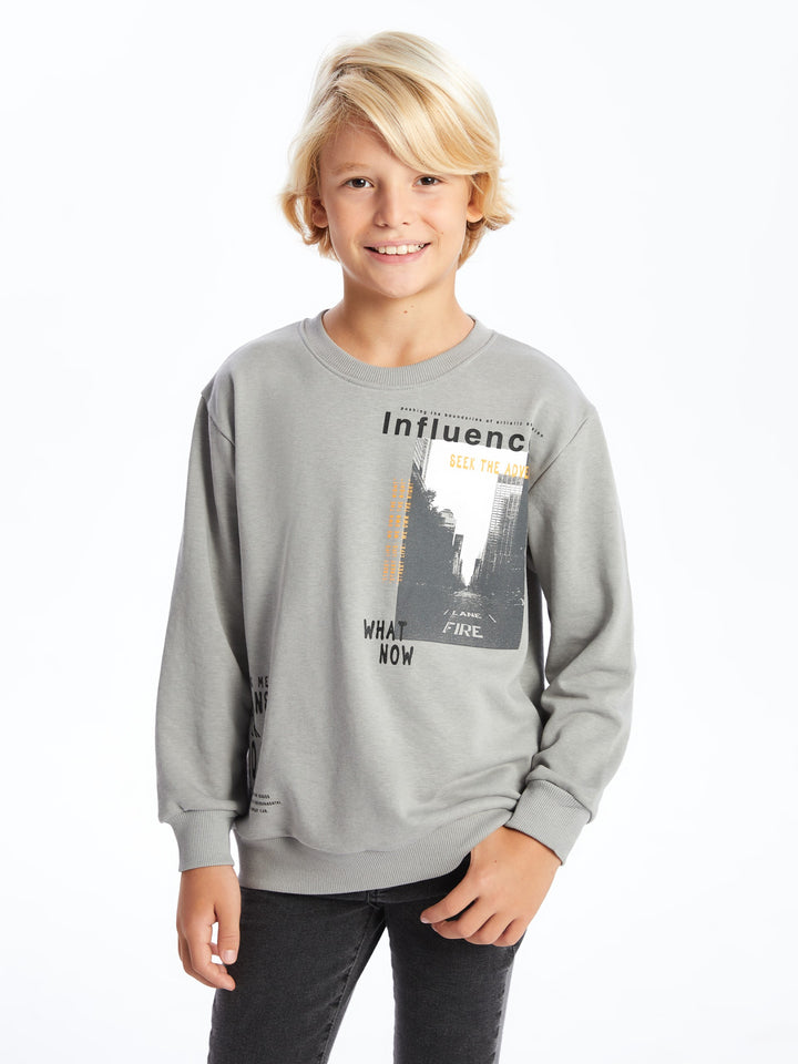 Lcw Kids Gray Crew Neck Boy Sweatshirt