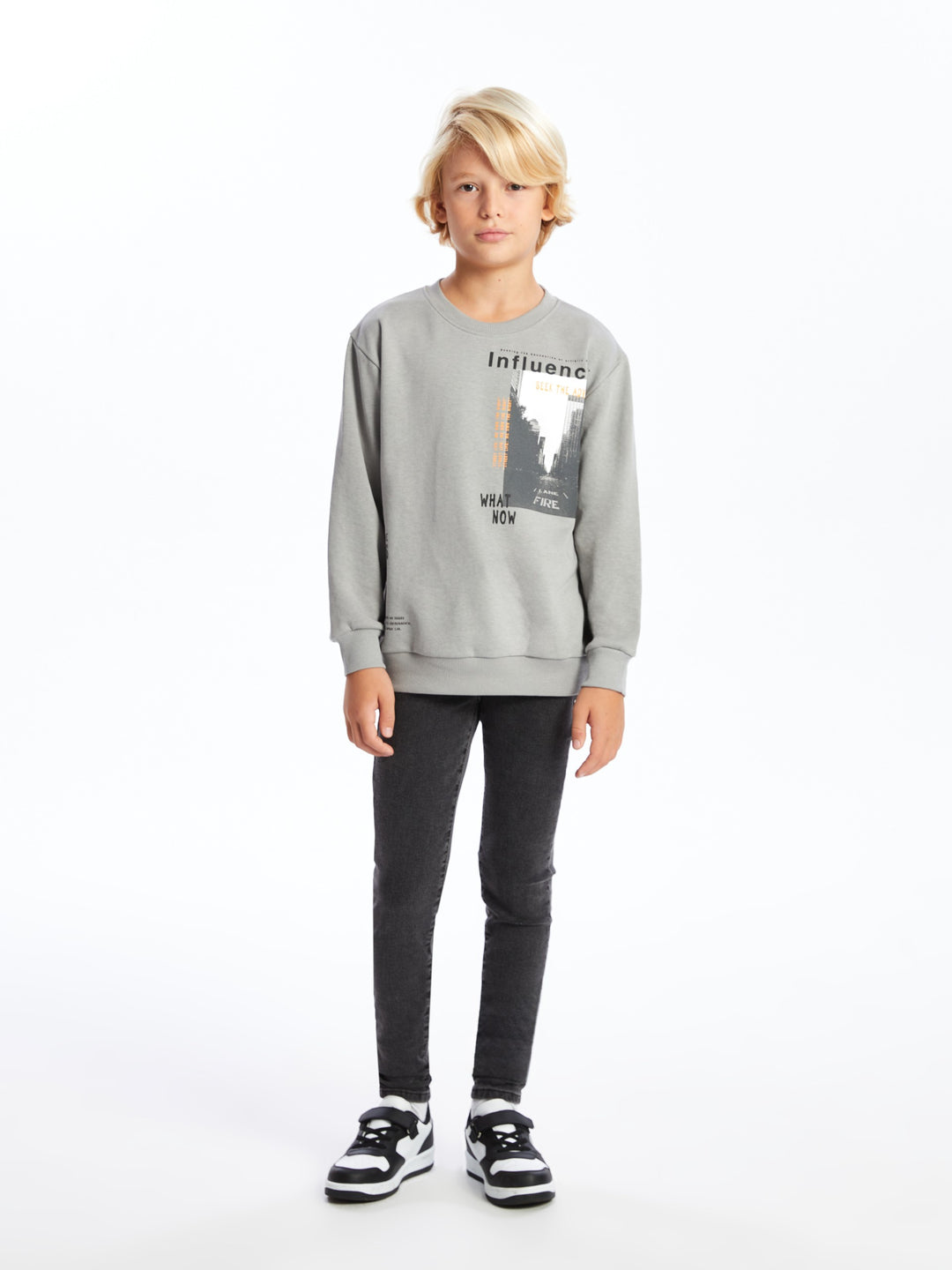 Lcw Kids Gray Crew Neck Boy Sweatshirt