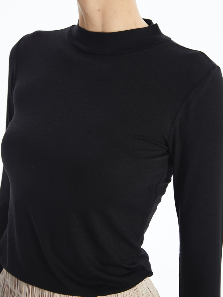 LCWAIKIKI Basic

New Black Stand Collar Plain Long Sleeve Women's Bodysuit