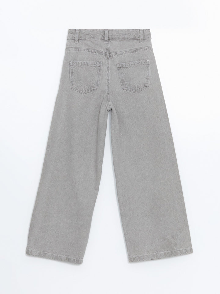 Lcw Kids Gray Adjustable Waist Elastic Stone Printed Girls Jean Trousers