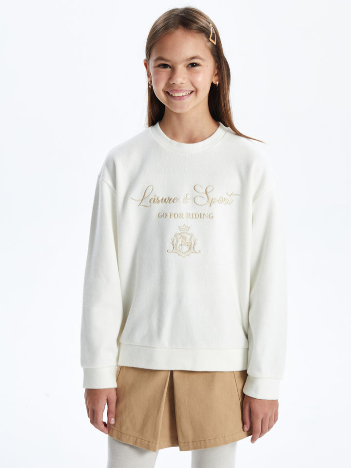 Lcw Kids Ecru Crew Neck Girls Thick Sweatshirt