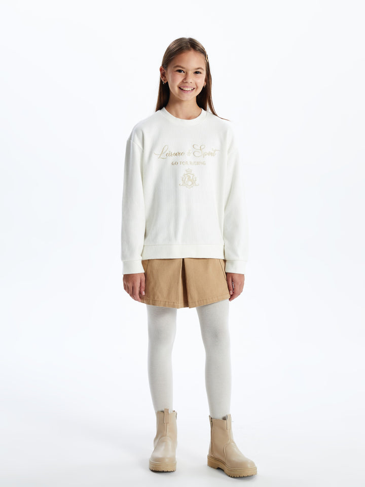 Lcw Kids Ecru Crew Neck Girls Thick Sweatshirt