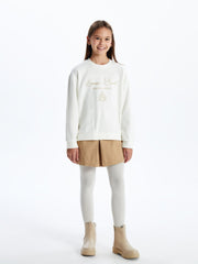 Lcw Kids Ecru Crew Neck Girls Thick Sweatshirt