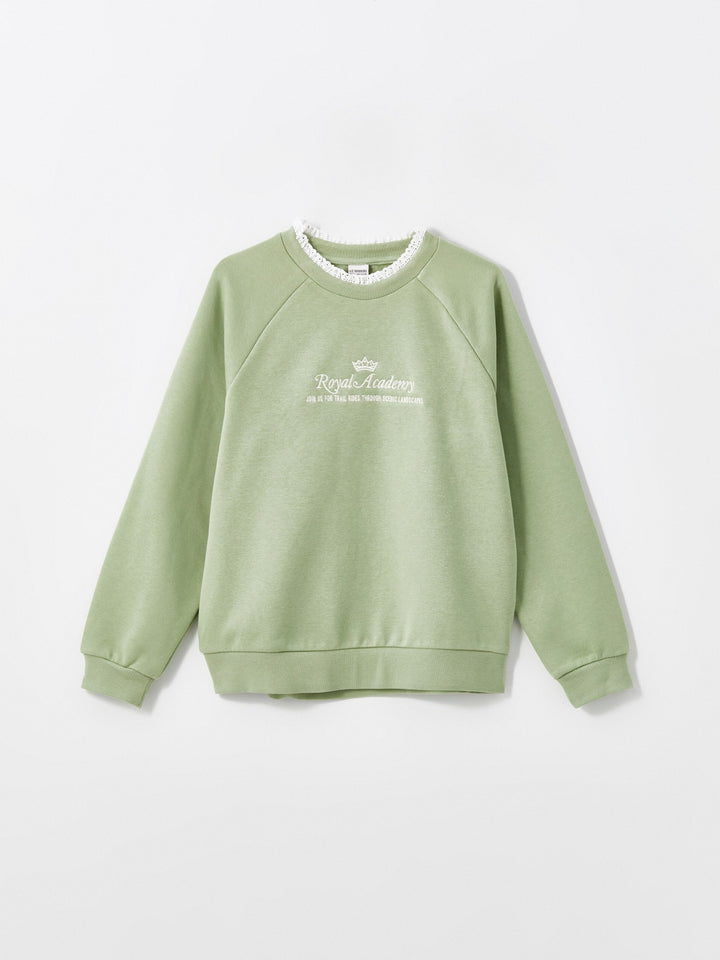 Lcw Kids Green Crew Neck Girls Thick Sweatshirt