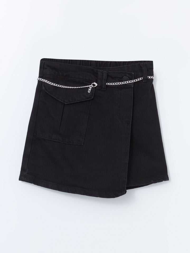 Lcw Kids Black Elastic Waist Girl Jean Shorts Skirt