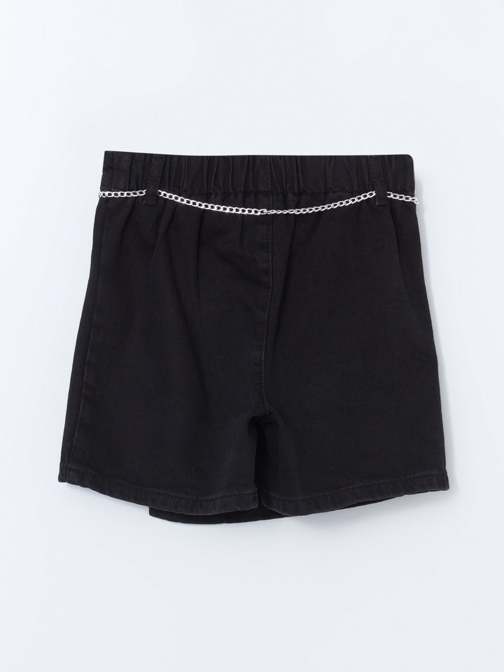 Lcw Kids Black Elastic Waist Girl Jean Shorts Skirt