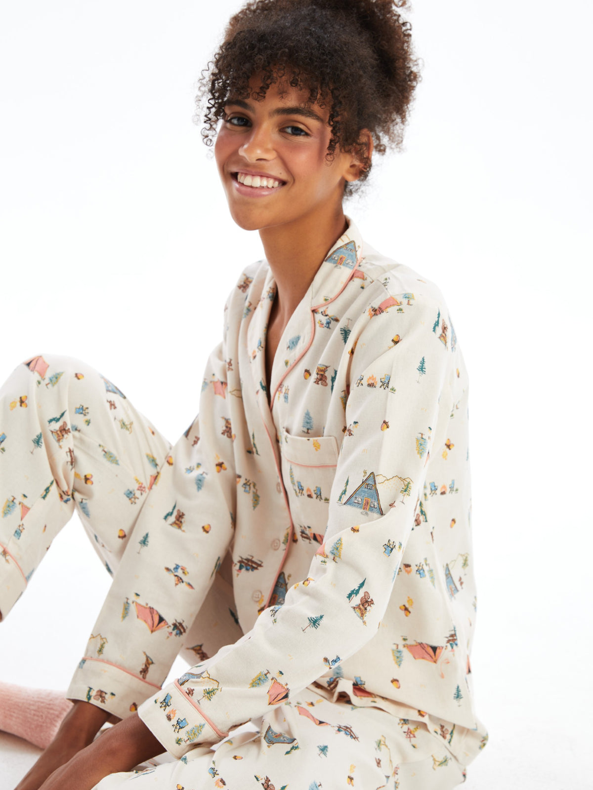Lcw Dream Pink Shirt Collar Patterned Women'S Pajama Set