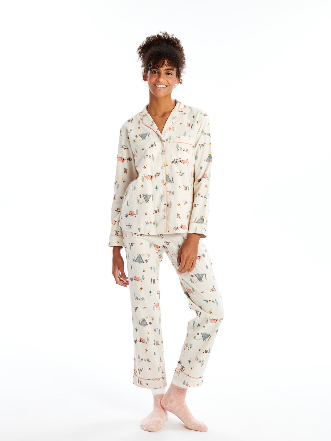 Lcw Dream Pink Shirt Collar Patterned Women'S Pajama Set