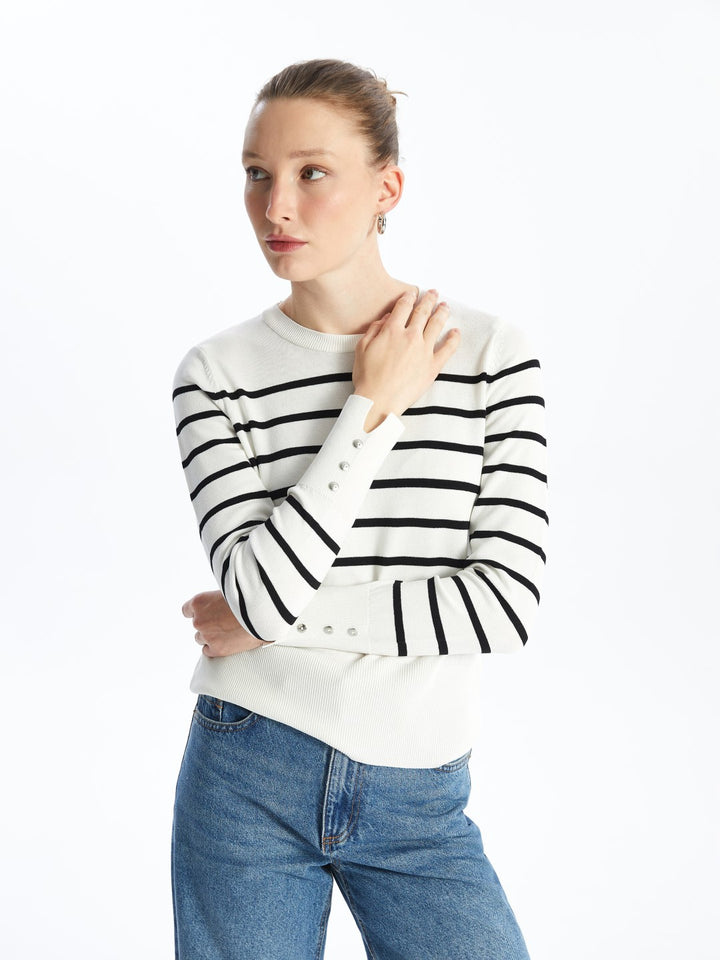 LCW Vision

Ecru Crew Neck Striped Long Sleeve Women's Knitwear Sweater