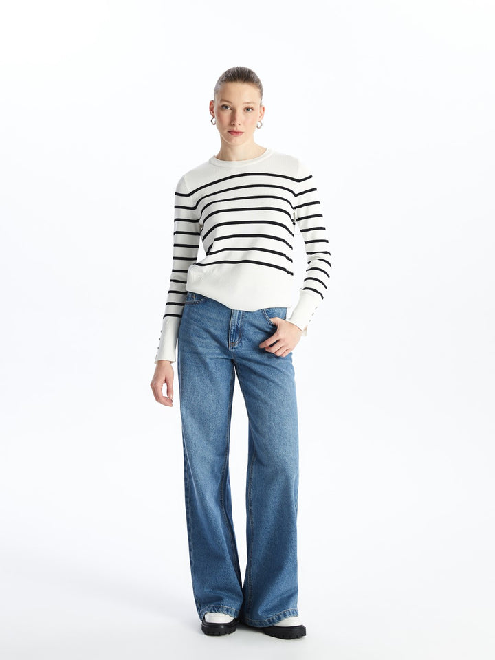 LCW Vision

Ecru Crew Neck Striped Long Sleeve Women's Knitwear Sweater