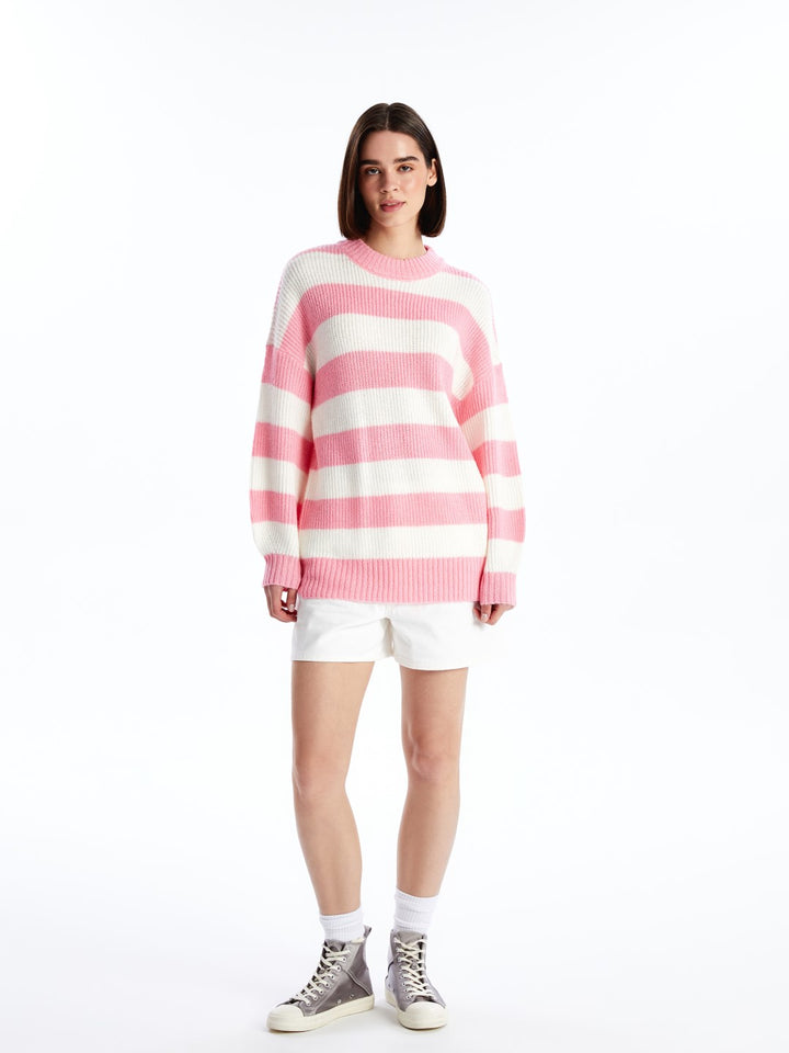 XSIDE

Pink Crew Neck Color Block Long Sleeve Women's Knitwear Sweater