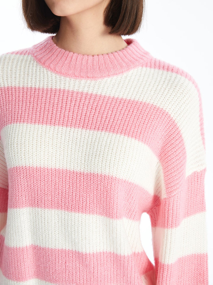 XSIDE

Pink Crew Neck Color Block Long Sleeve Women's Knitwear Sweater