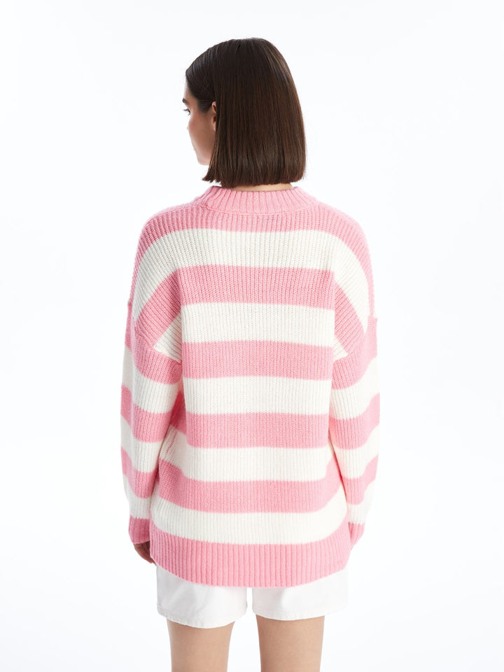 XSIDE

Pink Crew Neck Color Block Long Sleeve Women's Knitwear Sweater