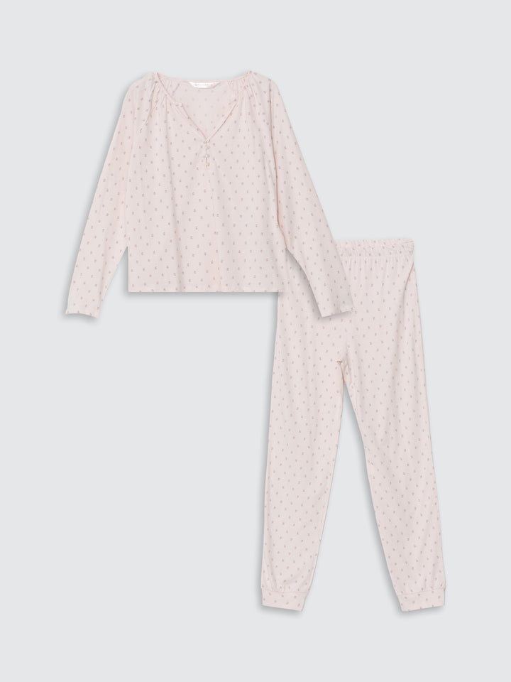 Lcw Dream Pink Crazy Collar Floral Women'S Pajama Set