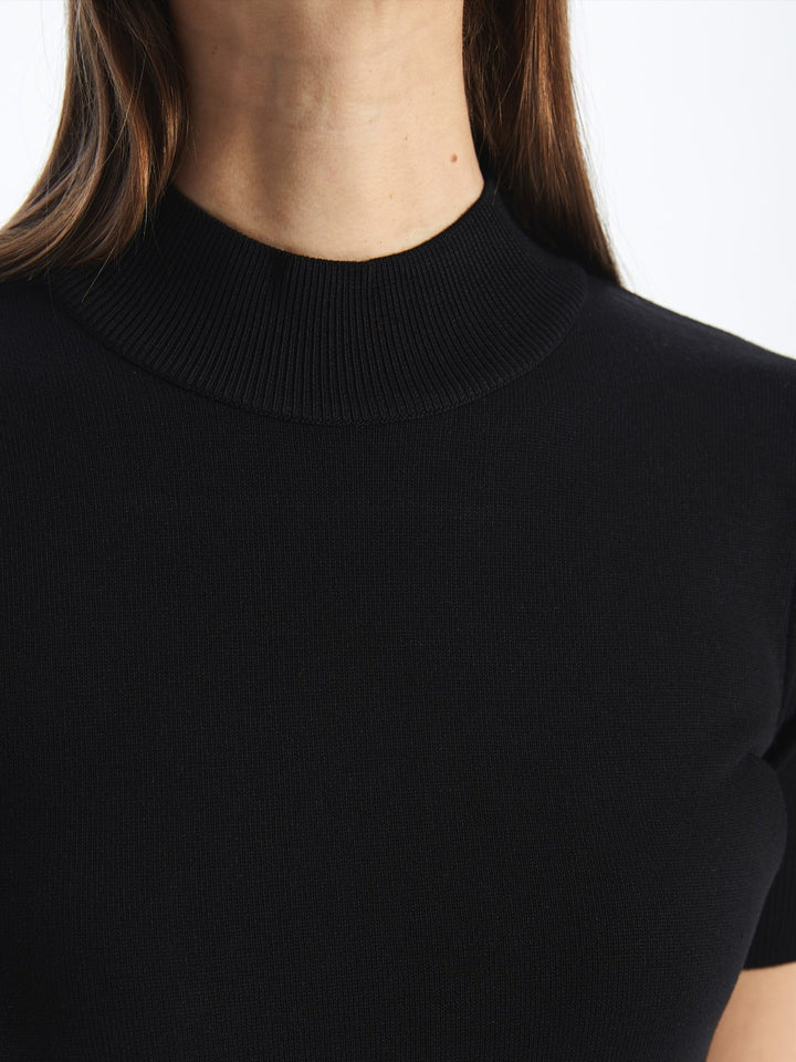 LCW Modest

New Black Stand Collar Plain Short Sleeve Women's Knitwear Sweater