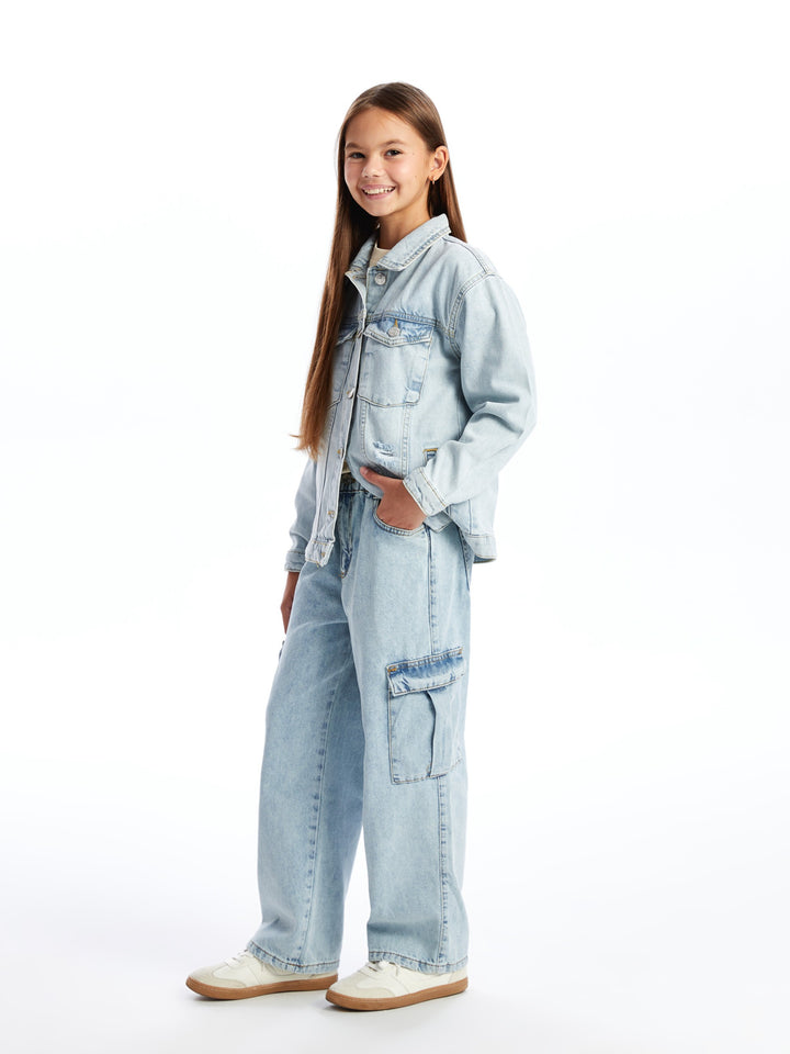 Lcw Kids Blue Adjustable Waist Elastic Girl Jean Trousers