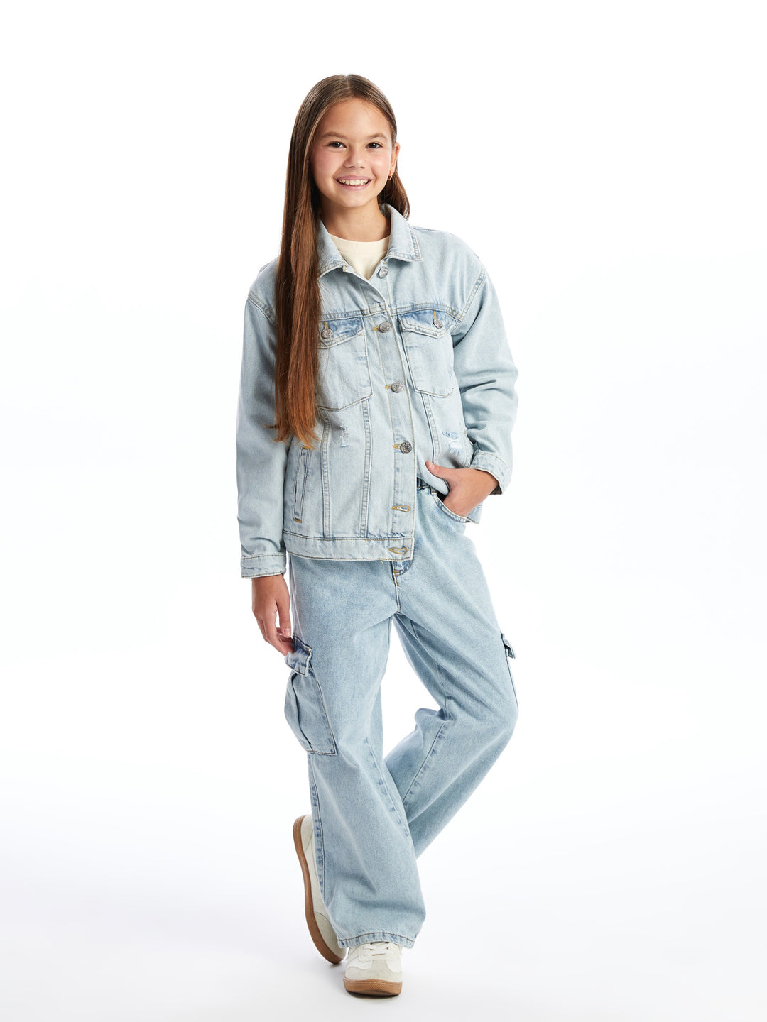 Lcw Kids Blue Adjustable Waist Elastic Girl Jean Trousers