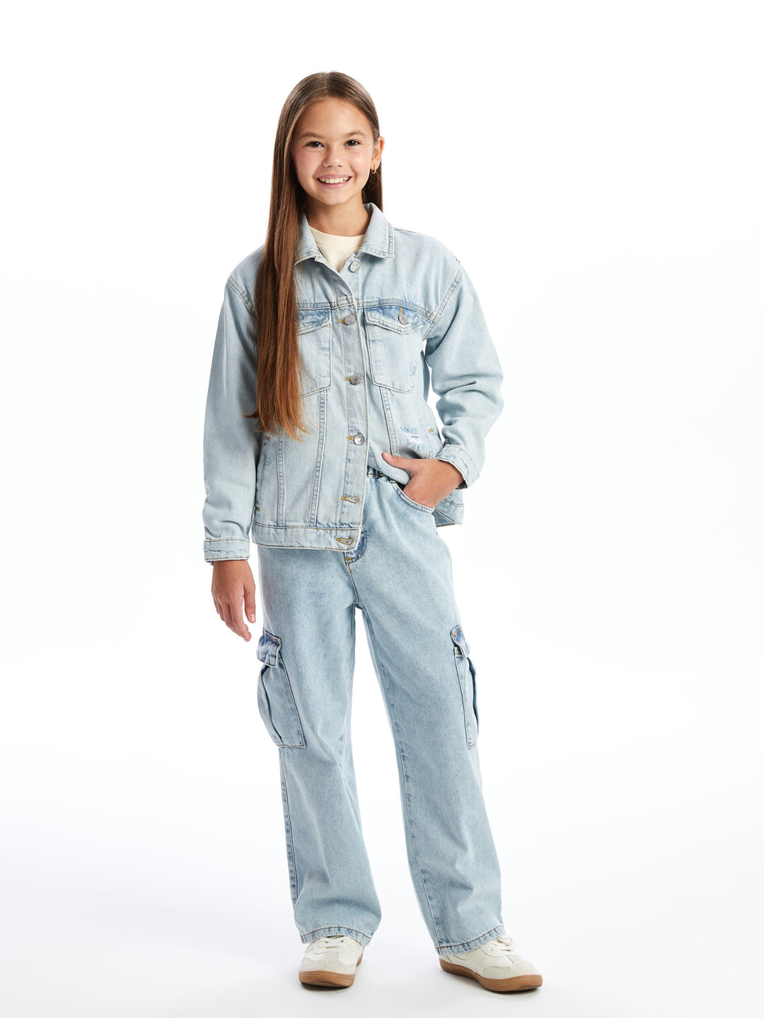 Lcw Kids Blue Adjustable Waist Elastic Girl Jean Trousers