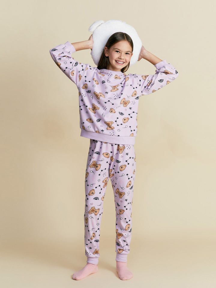 Lcw Kids Lilac Crew Neck Girls Pajama Set