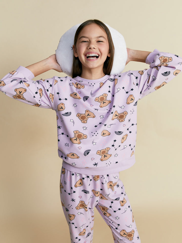 Lcw Kids Lilac Crew Neck Girls Pajama Set