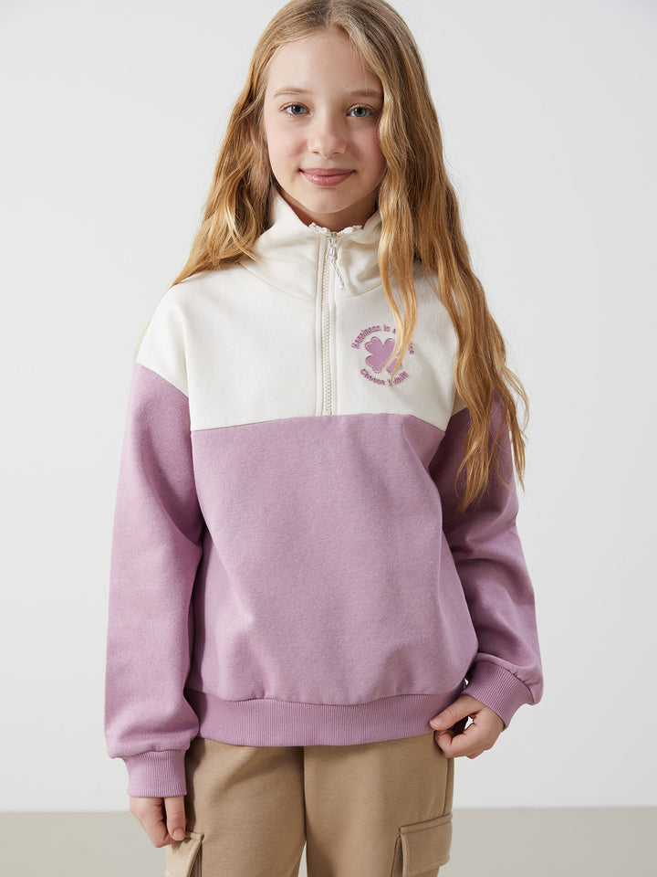 Lcw Kids Lilac Stand Collar Girls Thick Sweatshirt