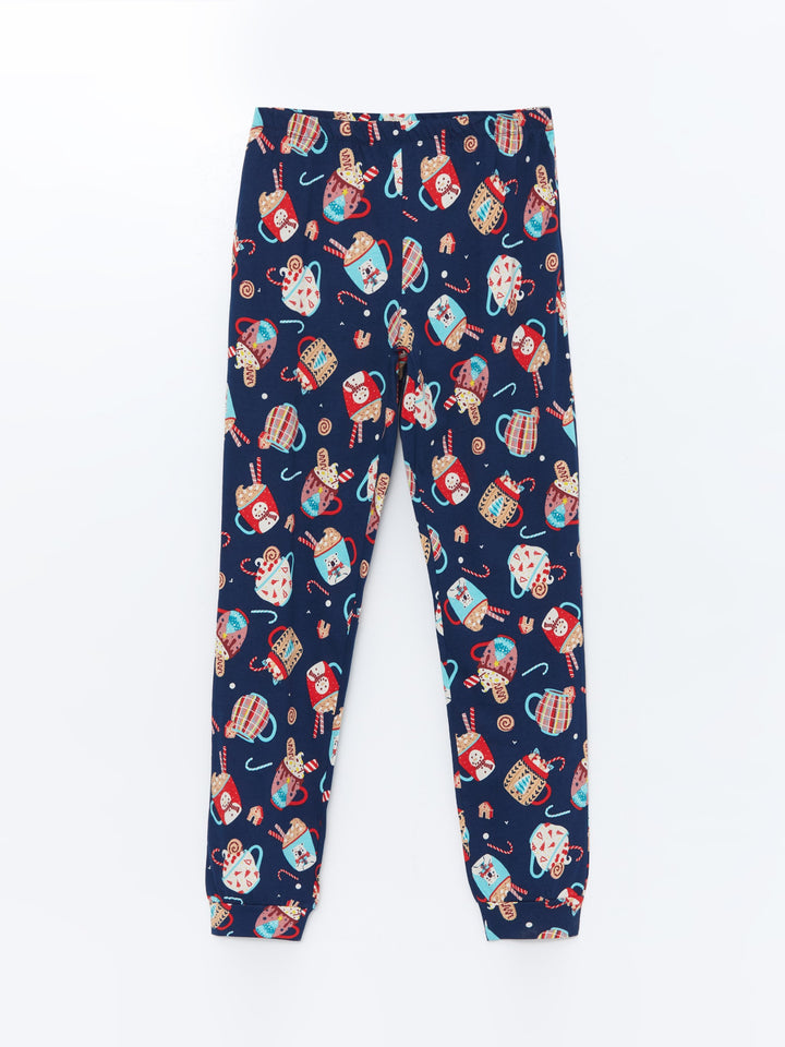 Lcw Young Navy Blue Crew Neck Printed Women'S Pajama Set