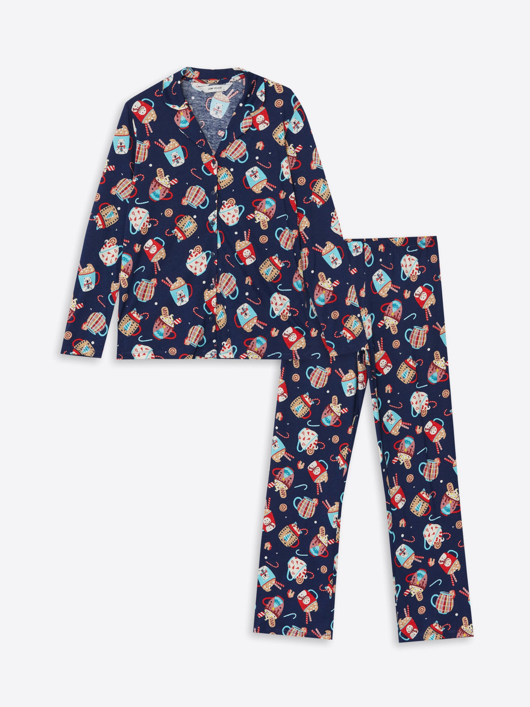 Lcw Young Navy Blue Shirt Collar Printed Women'S Pajama Set