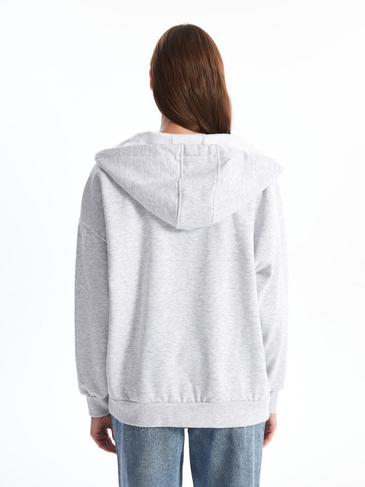 XSIDE

Light Grey Melange Hooded Embroidered Oversize Women's Zippered Sweatshirt