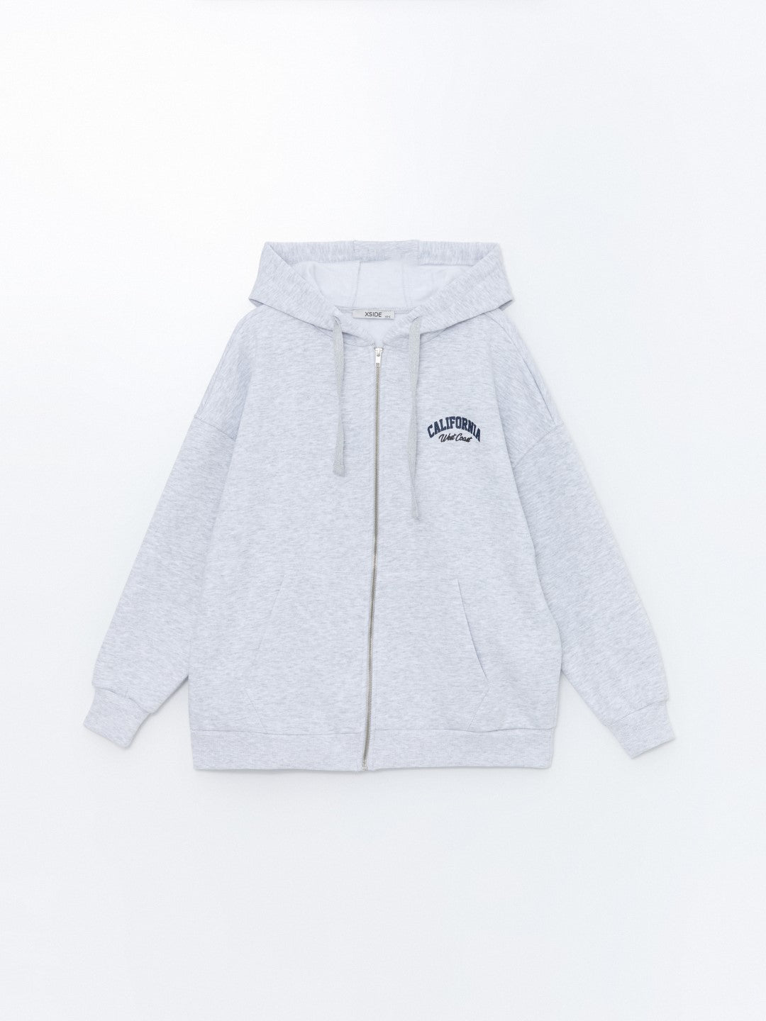 XSIDE

Light Grey Melange Hooded Embroidered Oversize Women's Zippered Sweatshirt