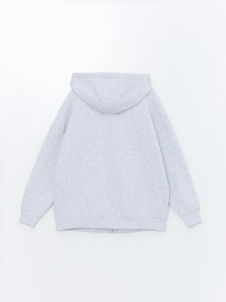 XSIDE

Light Grey Melange Hooded Embroidered Oversize Women's Zippered Sweatshirt